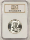 1961 FRANKLIN HALF DOLLAR - NGC MS-65 W, WHITE GEM! W ON HOLDER