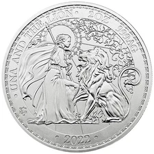 2022 St. Helena Una and the Lion BU  2 oz .999 Silver in Capsule