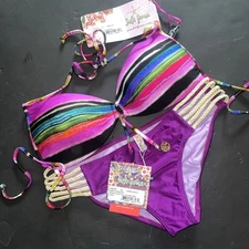 Luli Fama L BIKINI ISLA BONITA VIXEN PURPLE Alma’s Desnudas Black Green striped