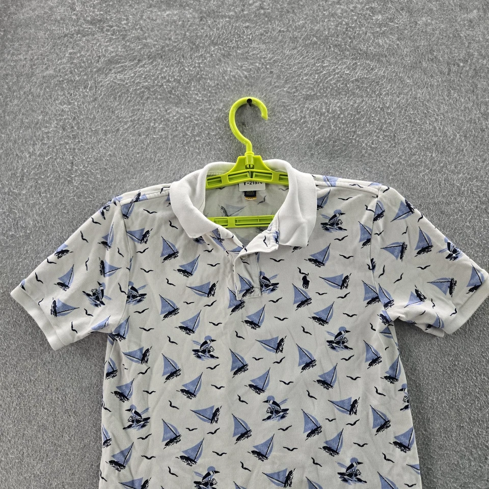 Polo Ralph Lauren Boys Polo L/G (14-16) White Graphic Print Sailboats Birds Mesh - Image 3 of 4