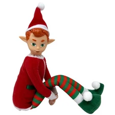 12" Plush Christmas Elf Doll – Poseable Shelf Sitter with Dangl