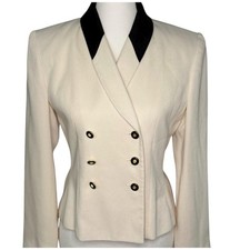 Vintage 80s/90s Kasper A.S.L. Cream Double-Breasted Women's Jacket Size 2P