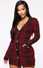 Fashion Nova Power Hour Plaid Mini Dress in Red/Black, Size Large.