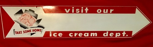 Vtg. Original Enamel Visit Our Ice Cream Dept. 2 Sided Sign USA NOT A REPRO!