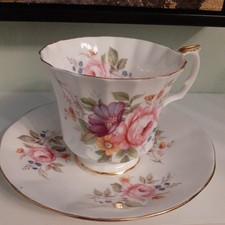 Queens Fine Bone China cup and saucer A Crownford Product Pink roses