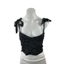 Abercrombie Fitch Black Polka Dot Tie Strap Sleeveless Crop Cami Tank Top Sz M