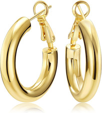 Chunky Gold Hoop Earrings - 14K Gold Plated Earrings for Women Hollow Tube Light