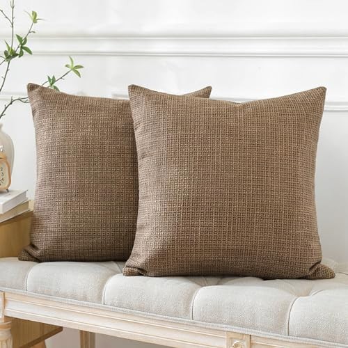 Pack of 2 Throw Pillow Covers 18x18 Inch Linen Coffee Brown Pillowcases - Bild 4 von 6