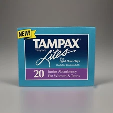 Vintage 1994 Tampax Juniors Lites Tampons 20 Count Sealed Green box Movie Prop