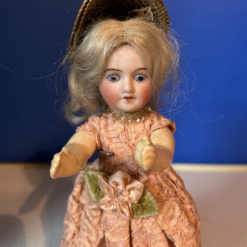 Vintage Bisque Head French Doll SFBJ 8” Closed Mouth Blue Paperweight Eyes