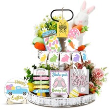 Easter Decor 12 Pcs Bunny Easter Tiered Tray Decor Spring Table Wooden Sign D...