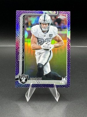 2025 Topps Chrome Football Brock Bowers Purple Leather Refractor /75 Raiders SP