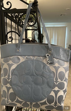 Coach Laura Signature light blue Tote Bag, Silver Hardware, 2hang tags.