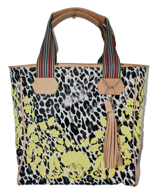 CONSUELA Gaby Snow Jag Classic Tote Bag White Black Embroidered Yellow Flowers