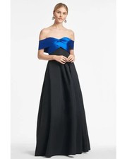Sachin Babi Royal Blue Black Kelli Off the Shoulder Miikado Gown Size 6 795