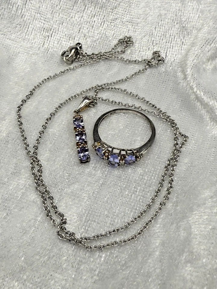 Juego de collar de clemencia de mandril STS de piedra púrpura anillo de 21" 5,75 LEER Foto 2 de 4