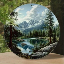 2D Wall Art Decoration Sign, Vintage Landscape Painting Pattern Aluminum Sign Ro