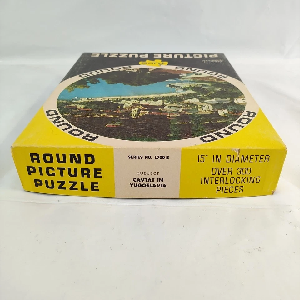 Quebra-cabeça vintage redondo Tuco - Cavat na Iugoslávia 15” diâmetro madeira Upson - Imagem 3 de 4