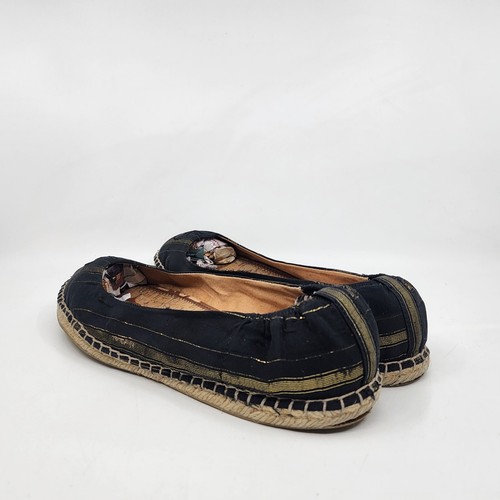 Sam Edelman Jessa Striped Espadrille Flats Casual Black Gold Women's Size 12M - Picture 10 of 15