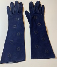 Vintage Blue Suede Woman  s Gloves, Made In France, 6 1/2