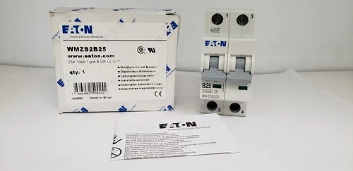 EATON WMZS2B25 (FAZ-B25-2) CIRCUIT BREAKER, 2 POLE, 25A, 277/480VAC, TYPE B, NIB