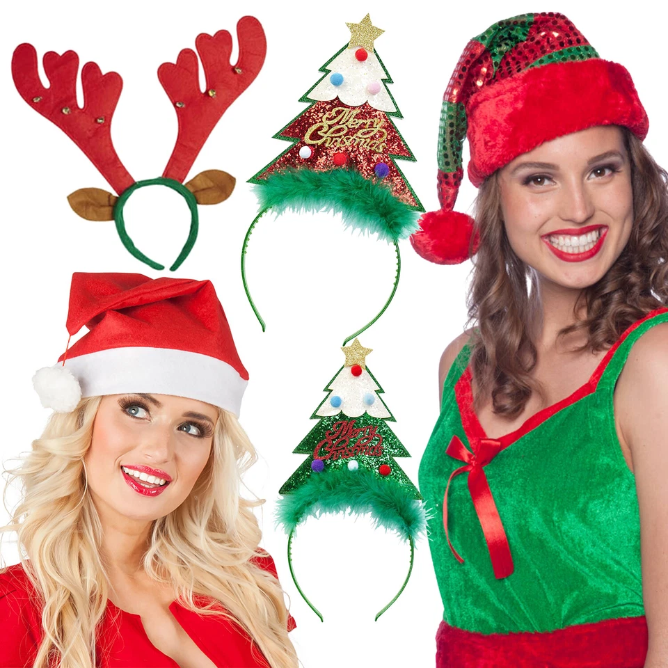 WEIHNACHTEN - Haarschmuck Haarband Haarreifen Weihnachtsmann Mütze Rentier Elch