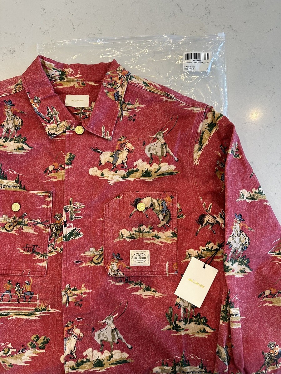 【新品】Aime Leon Dore Work Shirt Aime Leon Dore Printed Twill Work Shirt Red Men's - FW23 - US