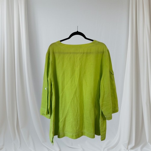 David Brooks Womens Lagenlook Lace Up Half Sleeve Top Size 2XL 100% Linen Green - Picture 6 of 12