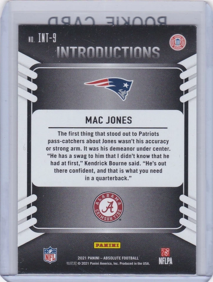 MAC JONES ROOKIE CARD New England Patriot 2021 ABSOLUTE FOOTBALL INTRODUCTION RC - Image 2 of 2