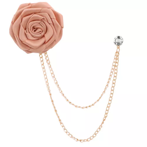 Mens Rose Brooch Flower Brooch Boutonniere Suit Lapel Wedding Pin Tassel Chain - Picture 14 of 95