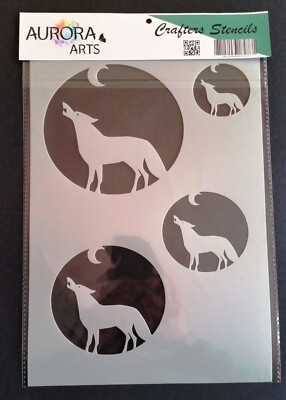 Schablone von Aurora Arts A4 heulender Wolf Mond 190mic Mylar Bastelschablone 040