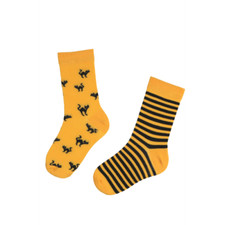 SCAREDY-CAT Striped Halloween Socks for Kids with Adorable Yellow Cats Design