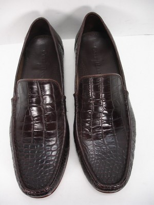 COLE HAAN BROWN CROC MOC EMBOSSED LEATHER SLIP ON LOAFERS 
