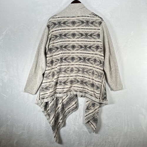 Lucky Brand Cardigan Womens 2X Gray Striped Knit Sweater Long Southwestern - Picture 7 of 10