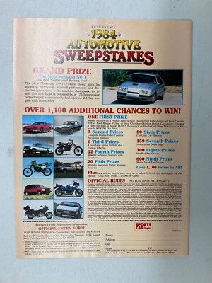 MISC1016 Vintage Advertisement Sports Car Graphic Sweepstakes 1984 Mustang SVO