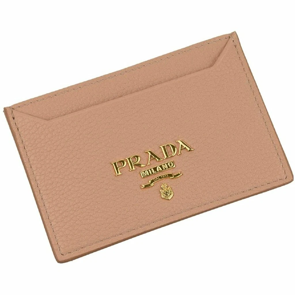 Prada Vitello Grain Leather Card Holder Cipria Beige Gold Logo - M