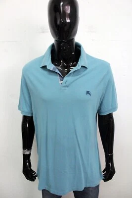 Polo Burberry Taille XL Homme T-Shirt Maglietta Bleu Coton Logo Man - Photo 1/4