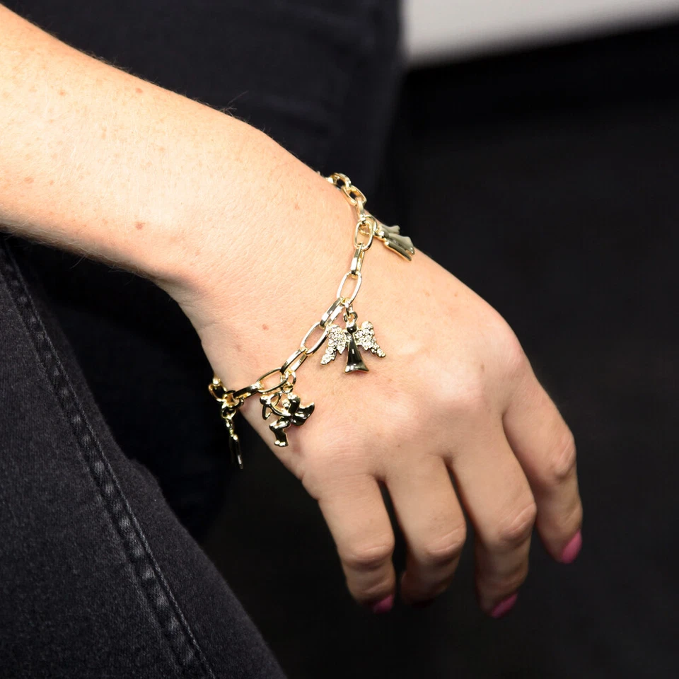 Bettelarmband Gold Armband Schutzengel mit Charms Kristalle NOBEL SCHMUCK - Bild 3 von 4