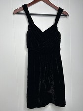 Express Draped Crushed Velvet Dress Women's Size 2 Black Mini Lined Stretch Back