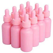 Pink Coated Boston Round Glass bottles Pink Dropper Cap 1 oz / 30 ml 12 Pack 
