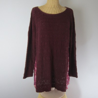 Lucky Brand Purple Floral Womens Large 3/4 Sleeve Knit Rayon Blend Tunic Shirt L
