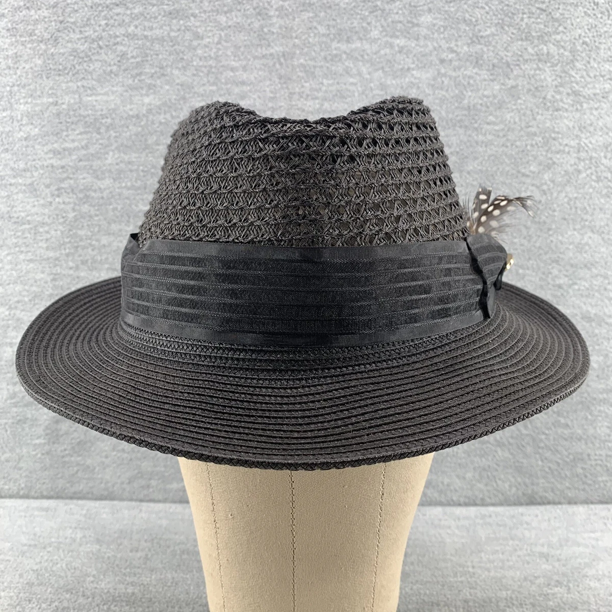Black straw fedora hat discount