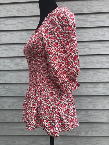 Max Studio NWT Floral Peasant Blouse 3/4 Sleeves Elastic Front Size XS - Picture 11 of 12