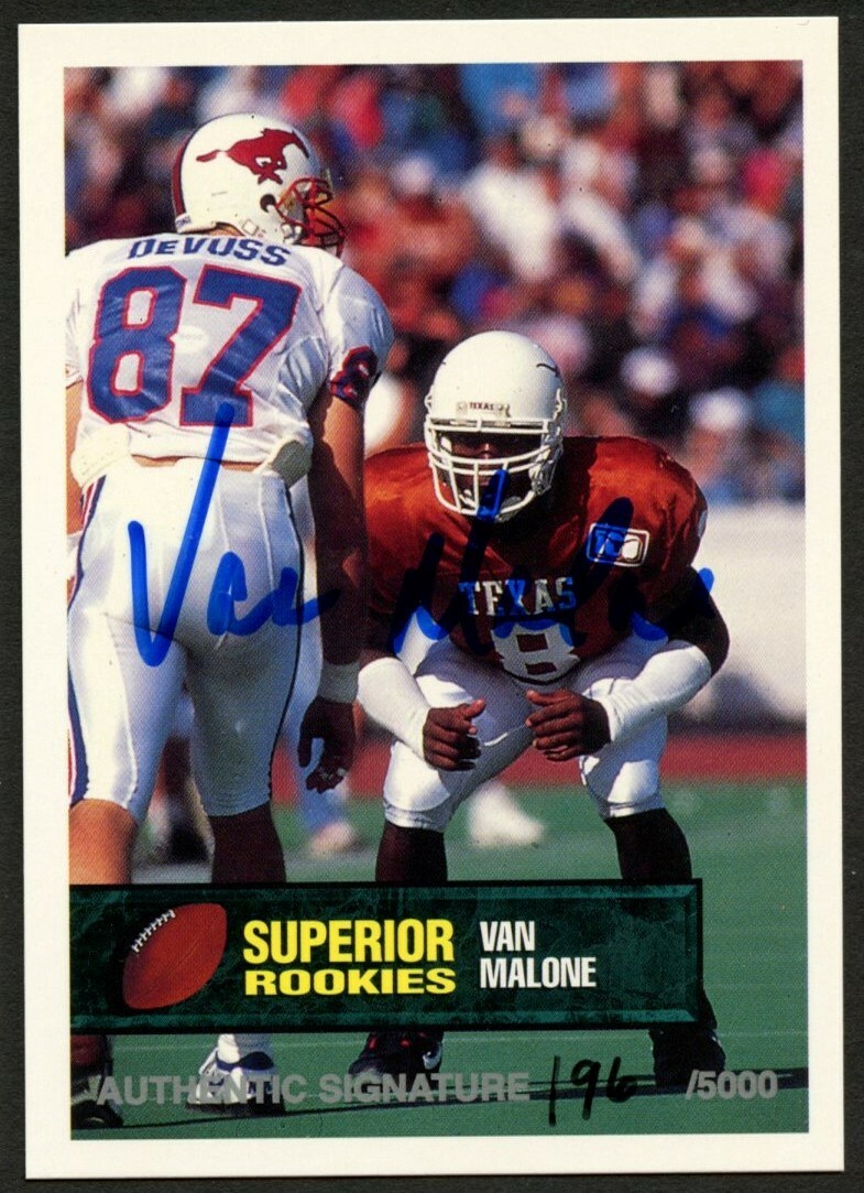 Van Malone #8 TEXAS signed autograph auto 1994 Superior Rookies Card ~