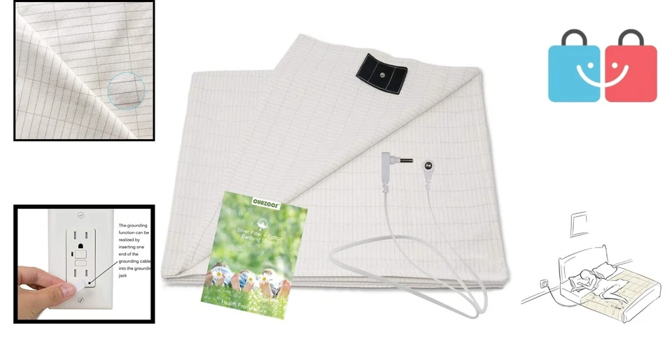 27x52 Inch Organic Cotton Grounding Sheet with Silver Fiber & Cord for Wellness - Image 2 of 4