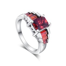 Elegant 925 Sterling Silver Rectangle Red Garnet Engagement Wedding Ring Size 8