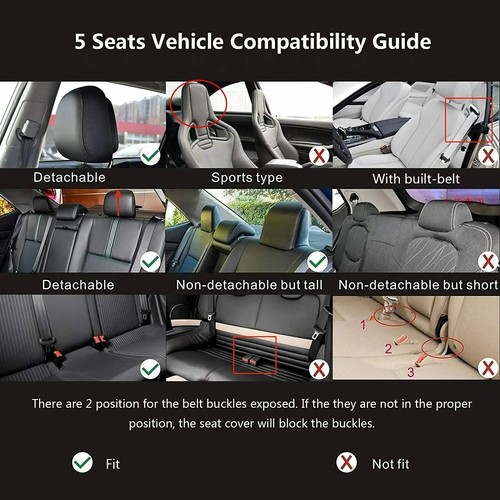 Black Full Set Car Seat Covers Deluxe Universal Protector Pu Leather Seat Covers - Picture 3 of 14
