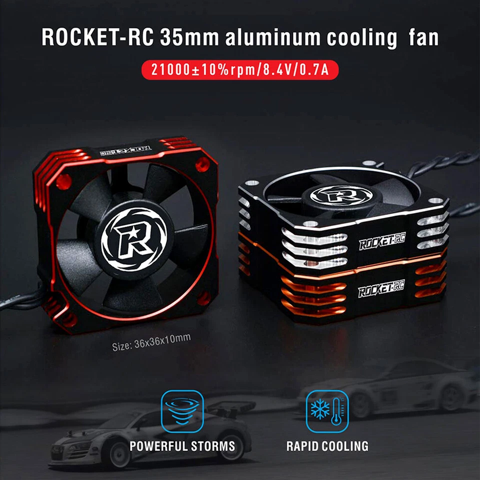 2x Rocket 35mm 21000RPM Metal Cooling Fan for 1/8 1/10 RC Brushless Motor Car - Image 3 of 4