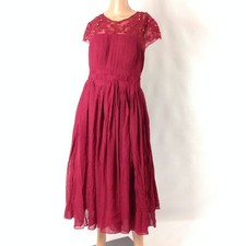 Jjs House F6 Womens Dress Pleated Applique Illusion Cap Sleeve Burgundy Custom M