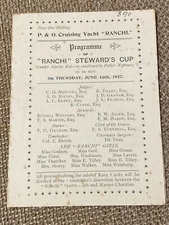 Vintage Horse Race Program Cruise Ship P&O Ranchi 1927 Peninsular Oriental Line